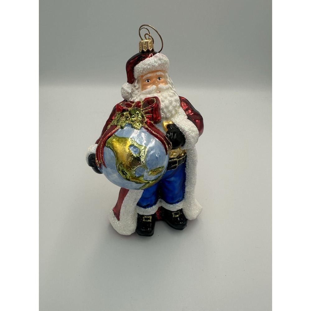 Polish Glass Santa‎ with Globe Ornament Polonaise Style Hand Blown Christmas